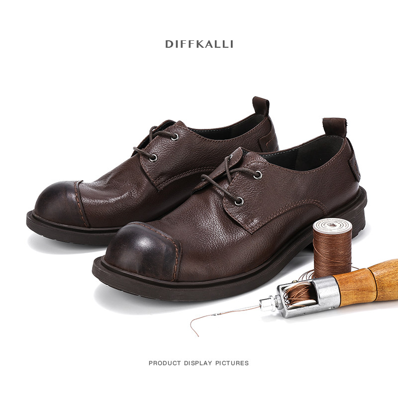 Thick bottom heightened business leather men's shoes retro old brown new casual low-top all-match leather shoes men's high-end sense