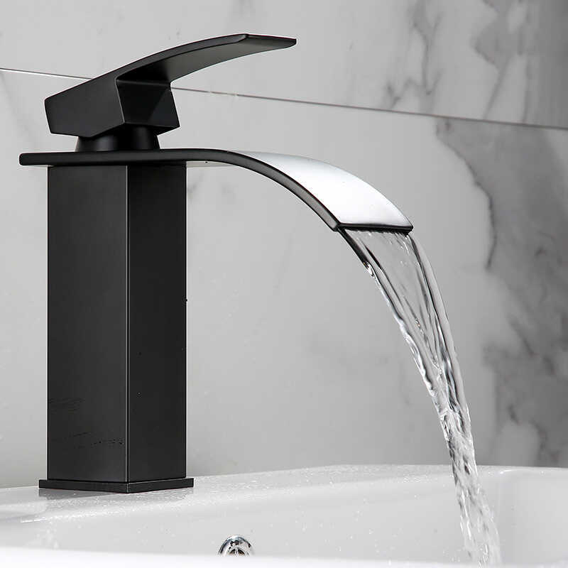 Waterfall Faucet for Countertop Washbasin, Black Basin Faucet, Hot and Cold Bathroom Cabinet, Single Hole Waterfall Faucet for Countertop Washbasin, Black Basin Faucet, Hot and Cold Bathroom Cabinet, Single Hole