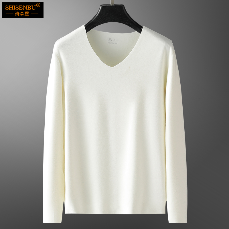 フェザープロテインドイツベルベットサーマル下着メンズ冬プラスベルベット秋コートVネック長袖Tシャツシームレスホワイトボトリングシャツ
