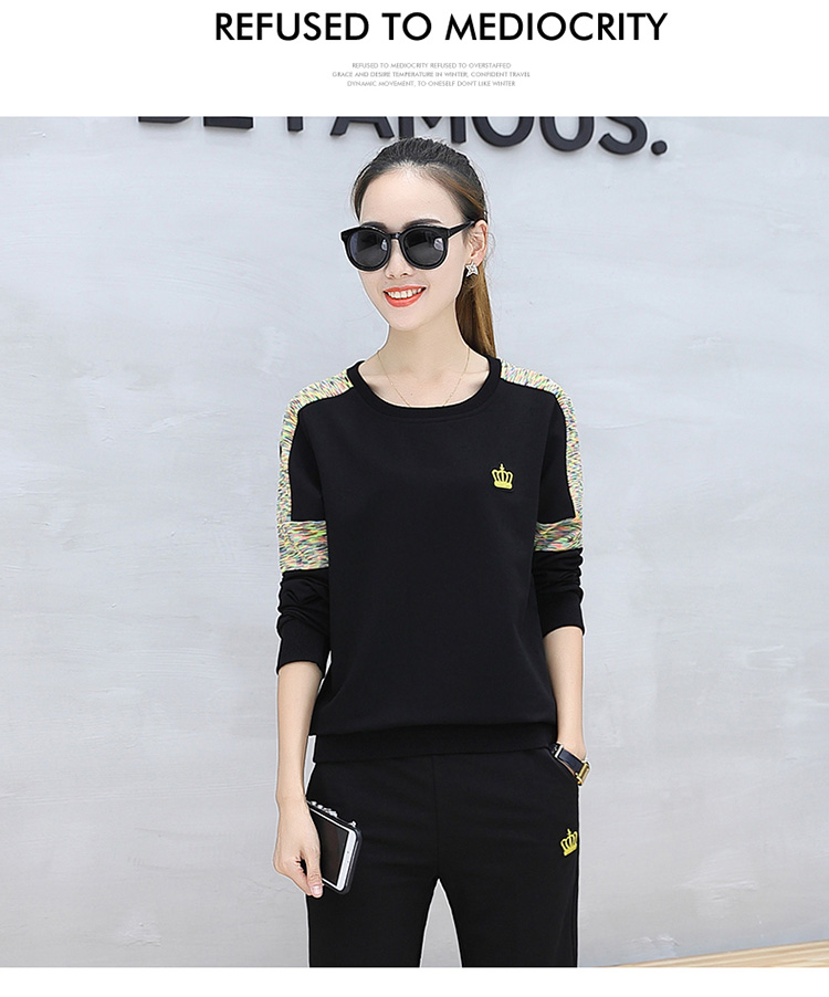 Bộ đồ thể thao nữ 2018 xuân hè mới thời trang mới tay áo dài nữ phiên bản Hàn Quốc của áo len giản dị hai bộ thủy triều áo sơ mi trang nữ form rộng