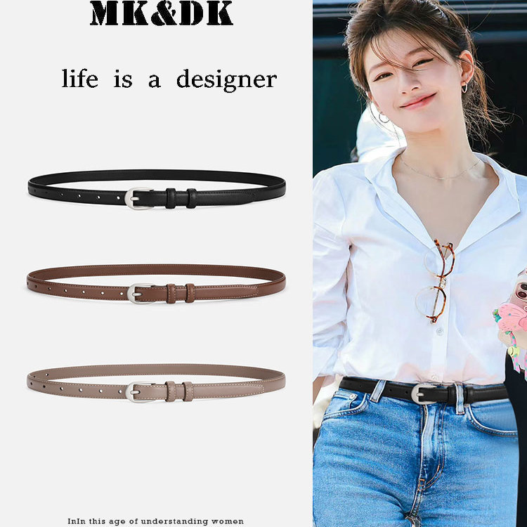 Zhao Lusi Style Belt for Women, Genuine Leather, Fashionable and Simple, No-Punch Belt, Decorative Accessory for Jeans and Wide-Leg Pants