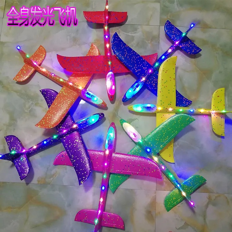 Foam airplane light-emitting hand-tossed toys outdoor children's large fall-resistant assembled swing model street stall popular products