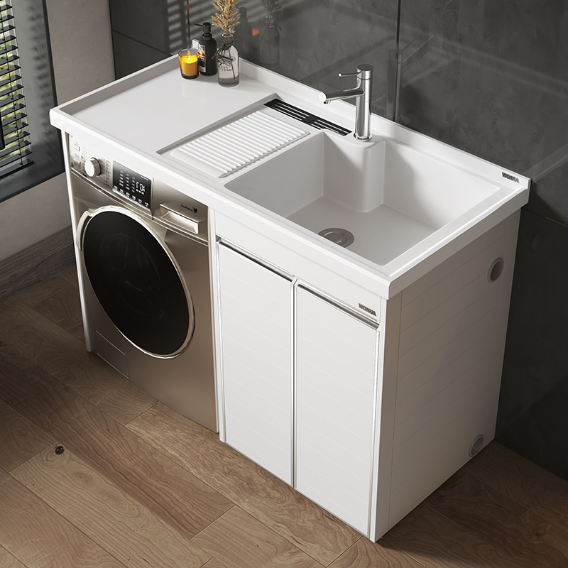 Arrow bath Bathroom Cabinet Integrated Balcony Washing Machine Cabinet With Washboard Washbasin Companion Laundry Cabinet Combined Laundry Table