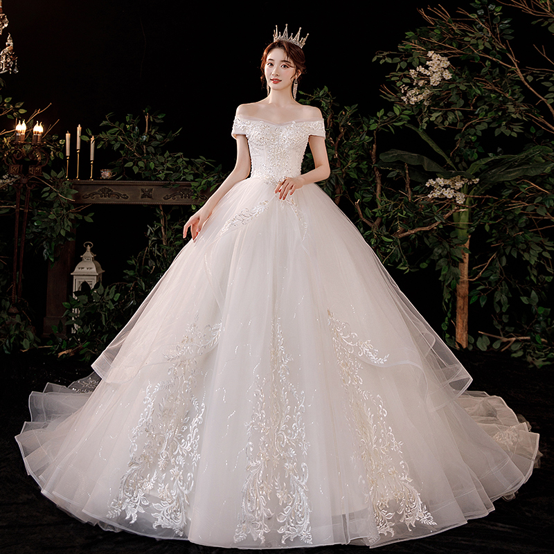 Main wedding dress 2024 new bride French -style shoulder -shoulder main yarn high -end texture tail summer small people out of the gauze Main wedding dress 2024 new bride French -style shoulder -shoulder main yarn high -end texture tail summer small people out of the gauze