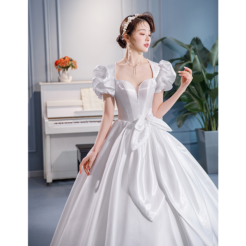 One -character satin noodle main wedding dress 2024 new bride main yarn retro tail high -end texture out of the door light yarn summer One -character satin noodle main wedding dress 2024 new bride main yarn retro tail high -end texture out of the door light yarn summer