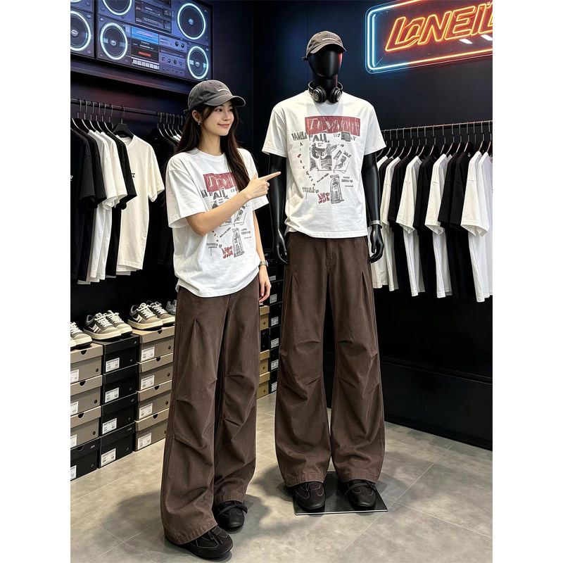Melard Brown Coffee-Colored Lumberjack Work Pants for Men and Women, Autumn Trendy Brand Pleated Straight-Leg Jeans with Slight Flare Melard Brown Coffee-Colored Lumberjack Work Pants for Men and Women, Autumn Trendy Brand Pleated Straight-Leg Jeans with Slight Flare