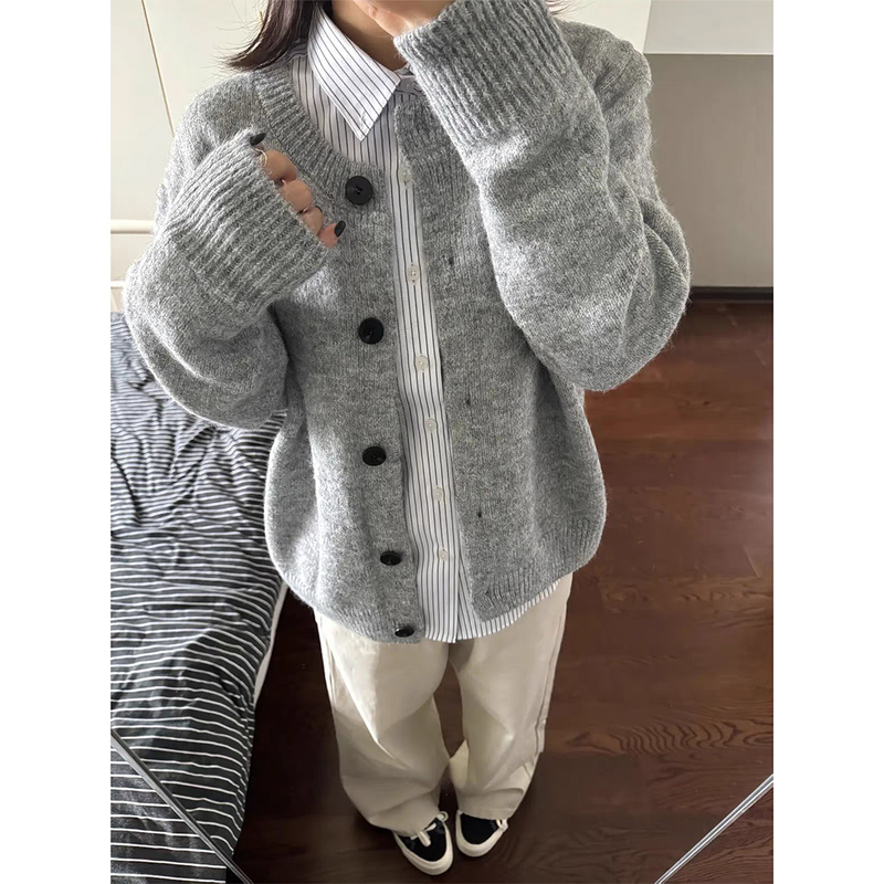 Cleanfit Light Gray Cardigan Sweater Men's Autumn American Retro High-End Lazy Style Knitted Sweater Jacket