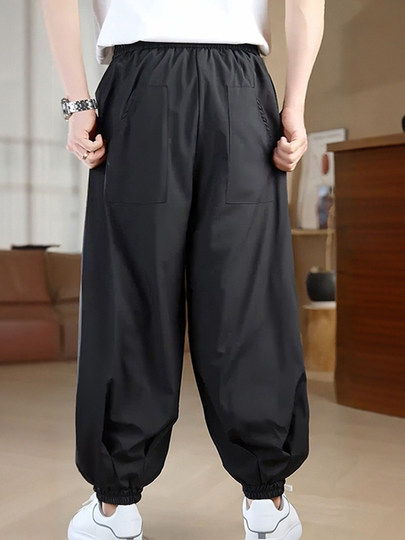 Neue Herrenbekleidung im chinesischen Stil, Eisseidenhosen, drapierte, schnell trocknende Haremshosen, lockere, große Sporthosen im chinesischen Stil mit weitem Bein