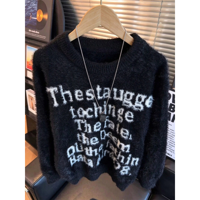 American-Style Trendy Brand Letter Knit Sweater for Men, Autumn Thickened Loose Crew Neck Sweatshirt, Lazy Style Base Layer Jacket American-Style Trendy Brand Letter Knit Sweater for Men, Autumn Thickened Loose Crew Neck Sweatshirt, Lazy Style Base Layer Jacket