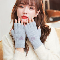 Touch screen gloves female winter warm cute student cartoon plus velvet knitted wool Korean version outdoor spring and autumn cycling