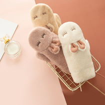 Gloves Winter female students add velvet cute bag fingers to keep warm plush cartoon autumn and winter thick finger neck gloves