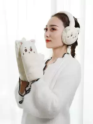 Plush touch screen gloves Winter female ins cute plus velvet warm cycling students autumn and winter windproof