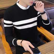 Fake two-piece sweater mens shirt collar Korean version of the trend 2020 autumn and winter new velvet thickened warm sweater