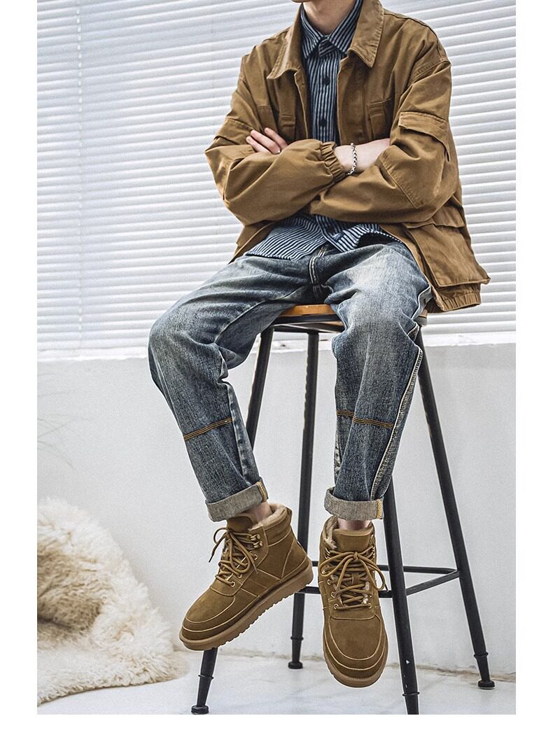 HENAN SANGPO VILLAGE SNOW BOOTS MENS AND WOMENS 2024 WINTER NEW FUR INTEGRATED VELVET THICKENED COLD-PROOF COTTON SHOES MEN