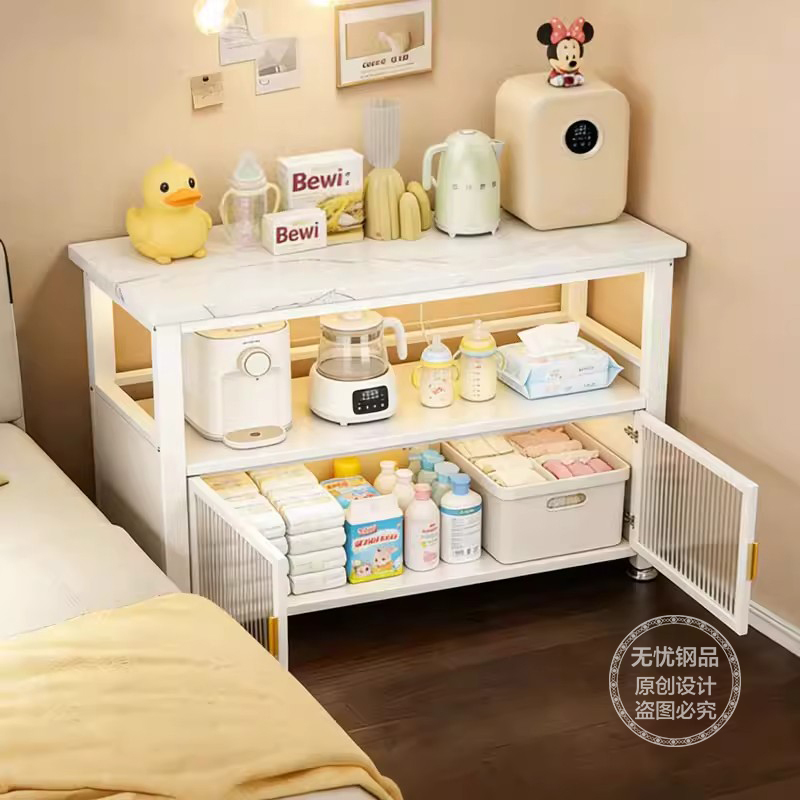 Baby Storage and Feeding Station, Multi-Layer Large-Capacity Iron Art Storage Rack, Multifunctional Floor-Standing Dust-Proof Storage Cabinet for Home Use