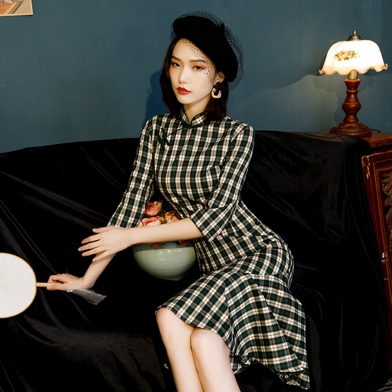 Spring cheongsam, lightweight long dress with sleeves, 