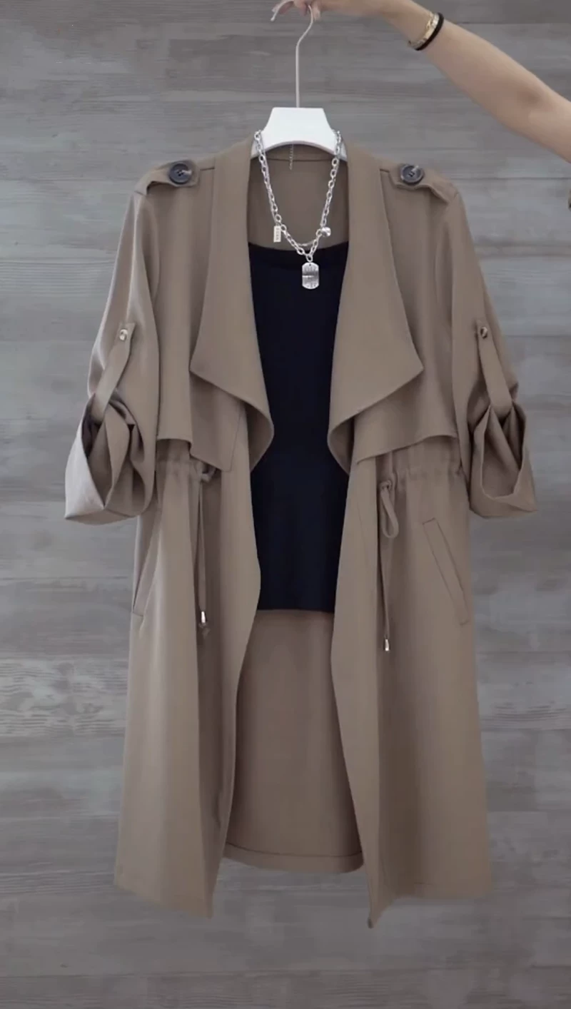 Тонкое длинноеTrench coat, приталенный зажим, осенняя куртка, середина колена?