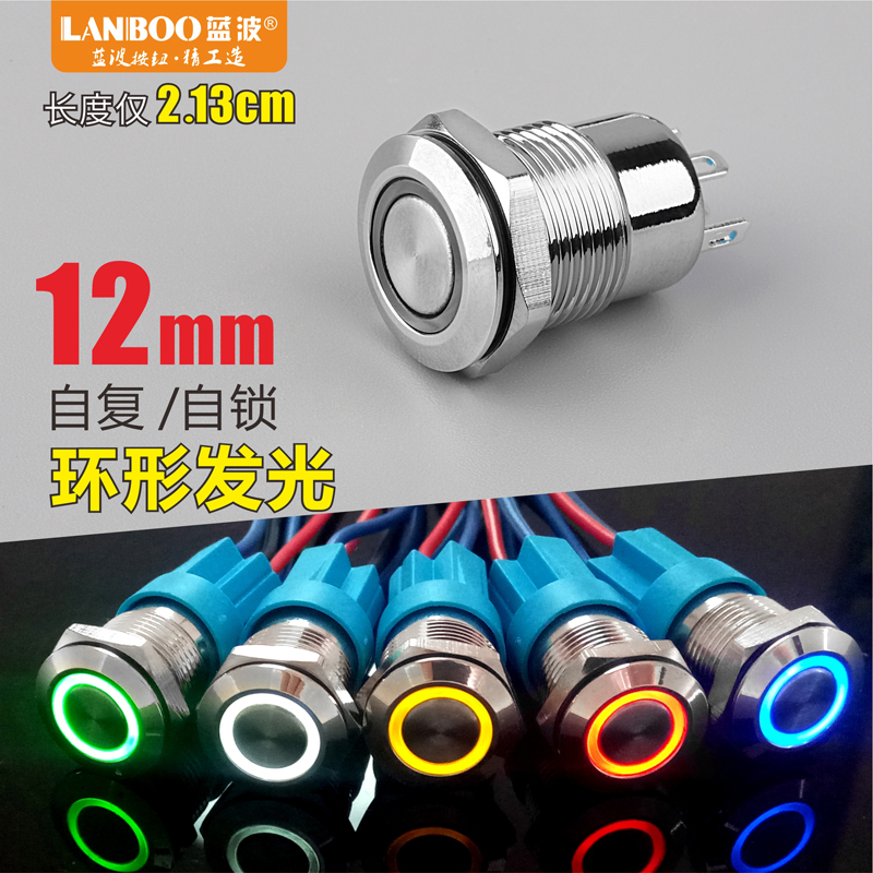 Blue Wave Hot Sell 12B2 Series Economy Metal Button Switch Self-Lock Self-Ring Luminous 24V220V