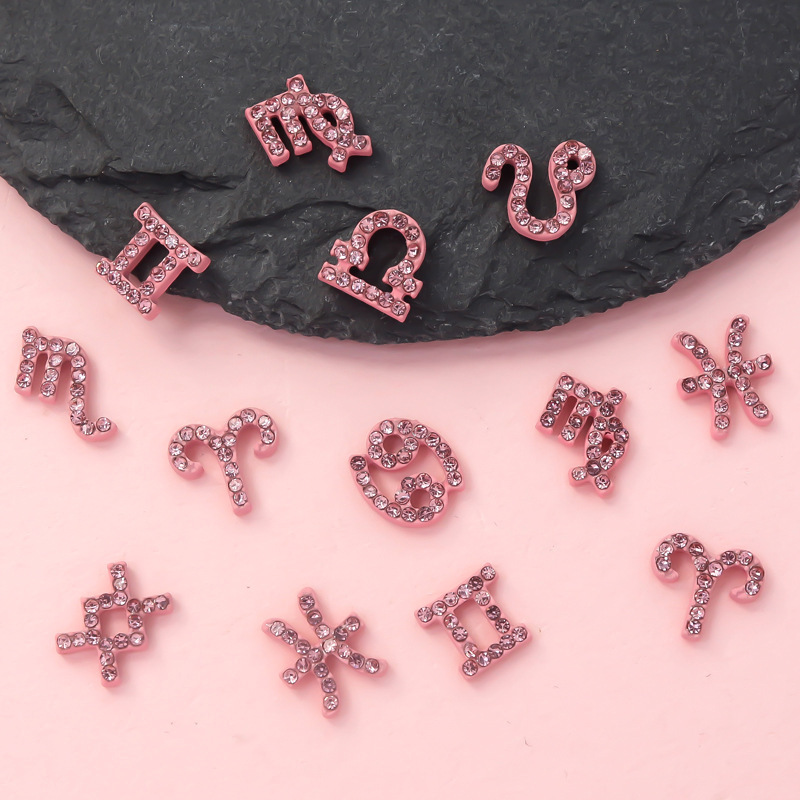 New Diamond-Encrusted K9 Pink Twelve Zodiac Symbols Luxury Nail Decoration Accessories