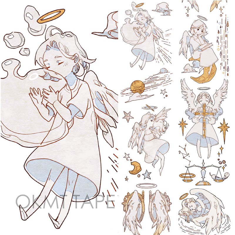 Sub-pack new seven days X yellow skin mulberry and paper tape Original hand account character white wing decorative paper tape Hand account peripheral