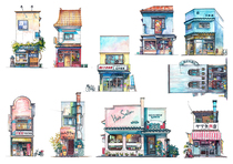 (Uncut) hand account stickers homemade A4 sulfuric acid paper matte self-adhesive watercolor architectural landscape 9 9