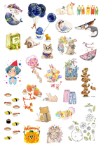 (Uncut) Pocket stickers homemade A4 sulfuric acid paper matt self-adhesive life characters full 15
