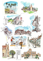 (Uncut) Pocket stickers self-made A4 matte self-adhesive watercolor architectural scenery a variety of full 15