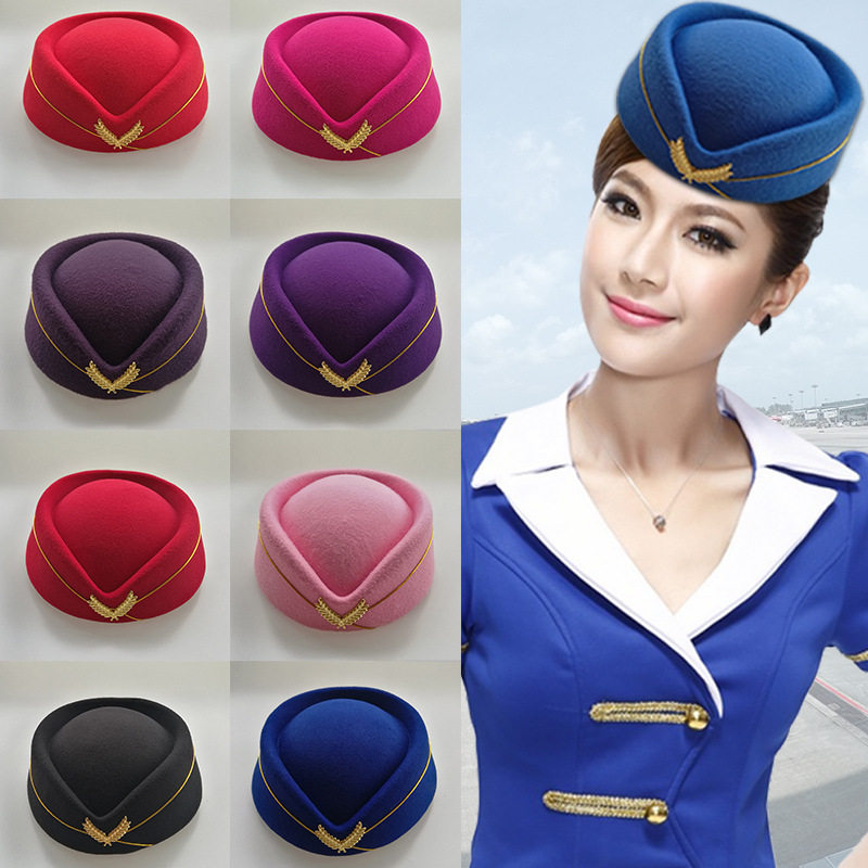 Factory direct sales of the new wool stewardess hat front desk gift instrument hat Stage hat performance hat band hat Aviation hat