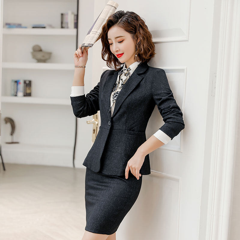 Western Suit Suit Women 2019 Autumn Winter New Fashion Temperament Lady Professional White Collar Suit Hotel Manager Work Clothes