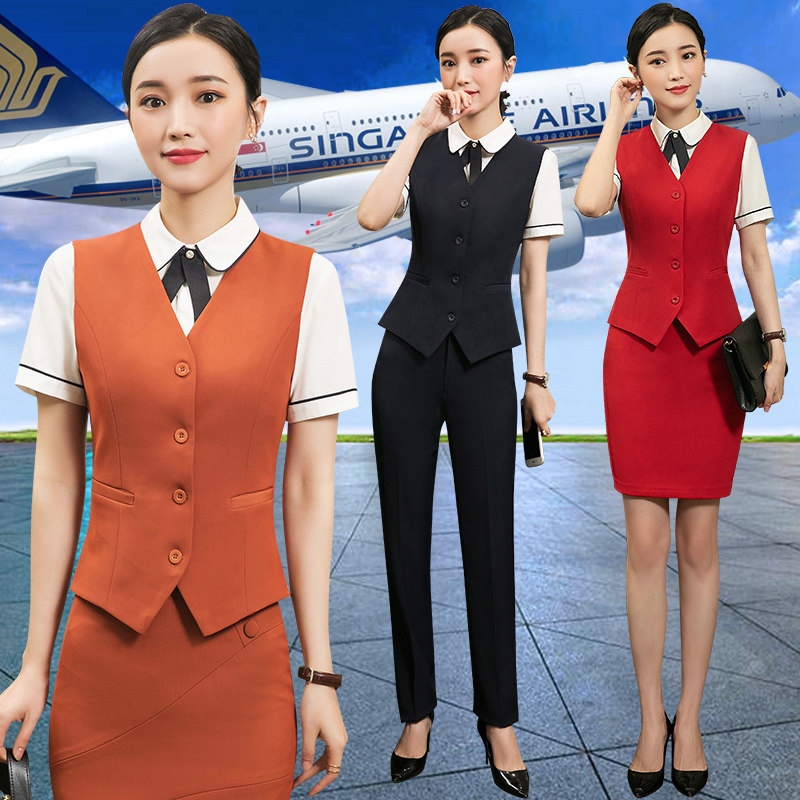 2019 stewardess uniform dress beauty salon work clothes female summer professional dress skirt hotel front desk fashion temperament