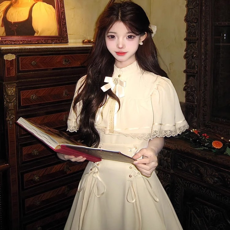 White Moonlight Summer New Style Japanese-Style Elegant Vintage White Moonlight Atmosphere Slimming Waist Dress for Women