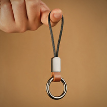 Cow Leather Ring Key Buckle Pendant Creative Personality Car Chain Lock Spoon Ring Ring Net Red Male And Female Brief hand rope hanging decoration