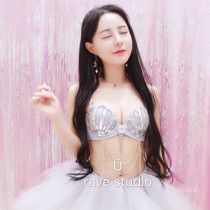 TUTU BRA set gray shell BRA pendant rhinestone set RAVE outfit LED glowing dress