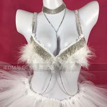 Rhinestone pendant feather luminous bra Electric festival bar bundy suit edc luminous performance suit edm bra
