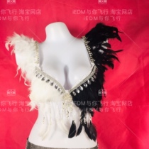 Black and white set of Halloween rave bra tutu skirt feather bra luminous top costume custom jumping disco skirt