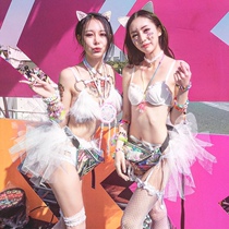 Electric syllable dress female edm half-pack tutu skirt half-side puffy skirt adult mesh ballet dress strap strap handmade