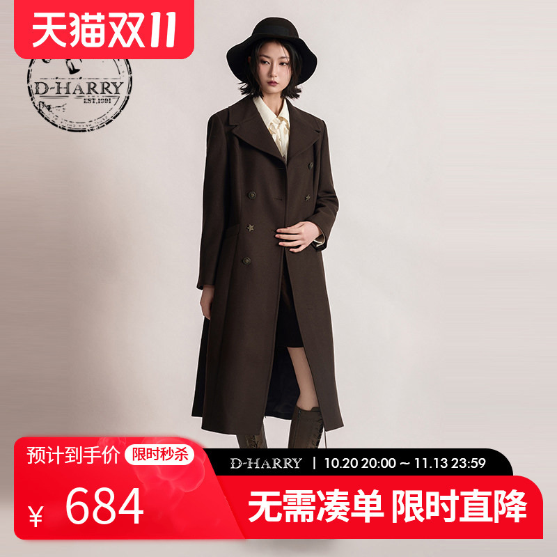 D-HARRY 2025 Winter New Vintage Warm Wool Brown Coat Dh254F90993T D-HARRY 2025 Winter New Vintage Warm Wool Brown Coat Dh254F90993T