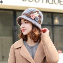 elderly womens autumn winter woolen knitted thermal bowl hat middle aged womens thick fleece cotton hat