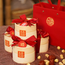 Wedding candy gift box steamer packaging natural bamboo creative environmental protection with hand round steamer set wedding supplies