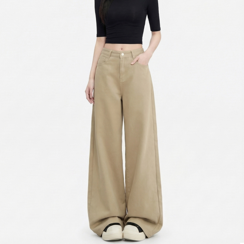 It:Chocoolate Khaki High-Waisted Wide-Leg Jeans for Women, Summer 2026 New Loose Straight Pants