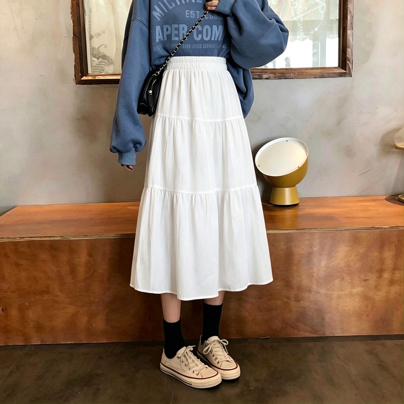 Autumn White A-Line Long Skirt for Petite Women, Fall/Winter Long Flared Tiered Skirt, White Skirt Autumn White A-Line Long Skirt for Petite Women, Fall/Winter Long Flared Tiered Skirt, White Skirt