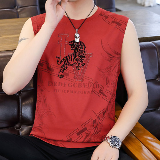 高档男士冰丝提花背心2025夏季新款加肥加大码速干男装无袖T恤衫