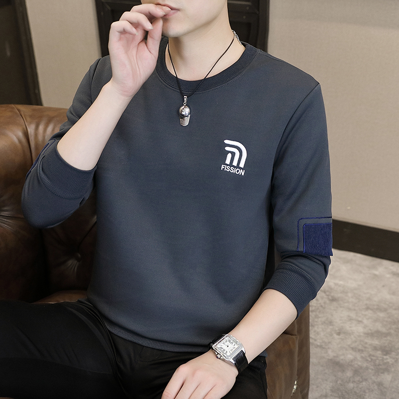 Long-Sleeved T-Shirt for Men 2026 Autumn New Slim-Fit Round-Neck Sweatshirt Trendy Fashion Versatile Embroidered Plus-Size Men's Clothing