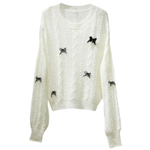 D-female 2021 spring new item A1EEB1214 bow decoration pullover A1EEB121471