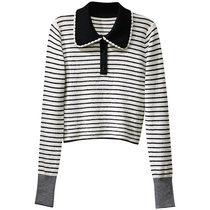 D-womens 2021 spring new item A1EBB1109 wool stripe polo collar pullover A1EBB1109A8
