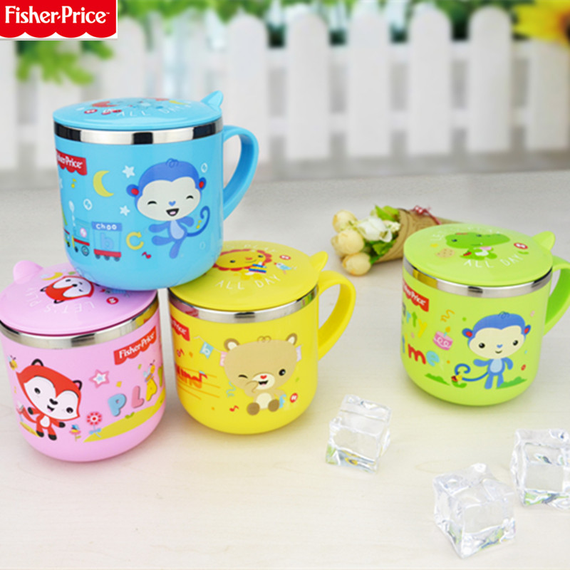 Fisher children's water cup baby with cover stainless steel anti-scalding cartoon mouth cup toddler with handle water cup 8019-Taobao