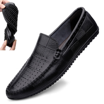 Bean Bean Shoes Mens Summer Han Edition Real Leather Strap Holes Breathable Men Casual Shoes Soft Bottom Hollowed-out Shoes Young Leather Shoes Men