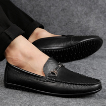 Autumn Casual Mens Leather Shoes Fashion Korean version Bean Bean Shoes Men Soft Bottom Soft Face Leather Youth Genuine Leather Breathable Casual Shoes