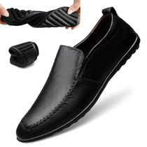 Headlayer Bull Leather Sloth Shoes Mens Korean Version Trendy Fashion Bean Shoes Men Casual Genuine Leather Black Brown Shoes Man