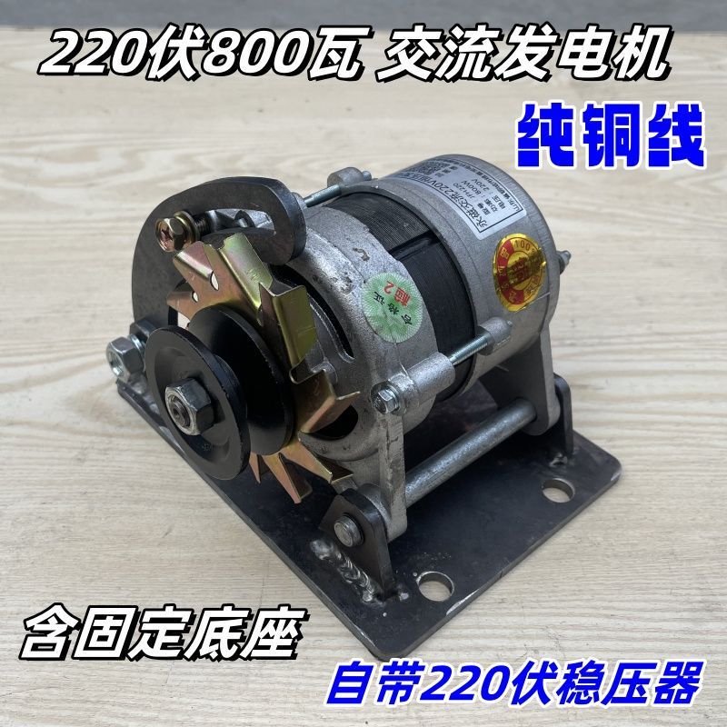 220V 800W Permanent Magnet Brushless Alternator with Belt Pulley, Small Copper Wire Wound, High Power for Home Use